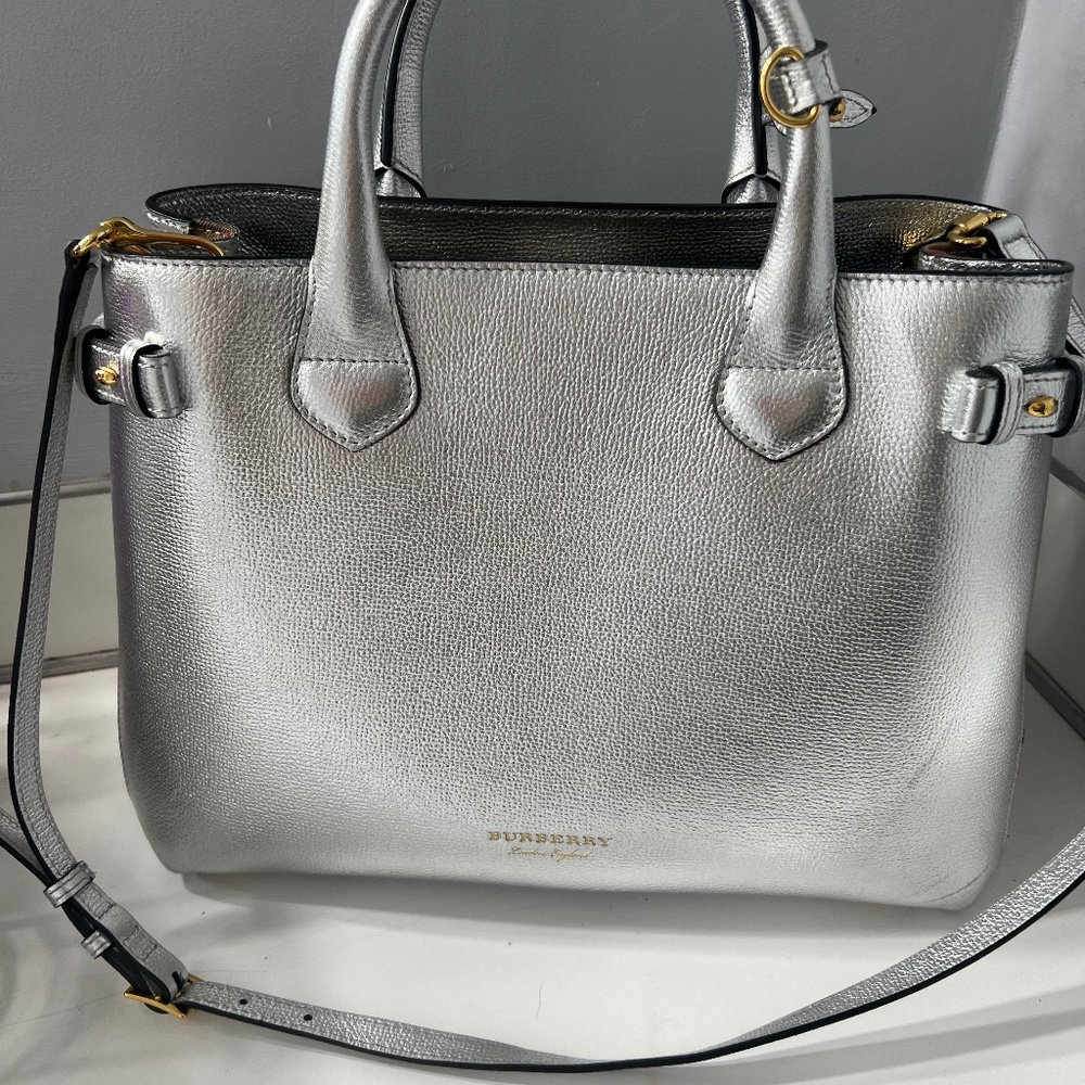 Burberry Metallic Silver Leather Handbag